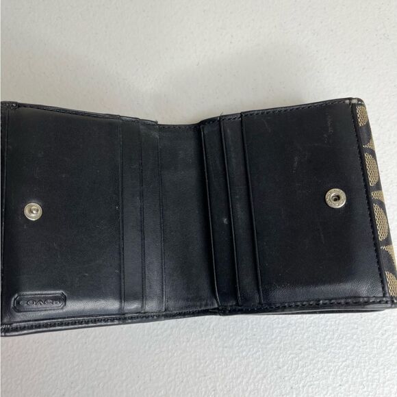 Coach Signature C Logo Classic Black Brown Bifold Wallet Leather Canvas Women - Picture 6 of 10